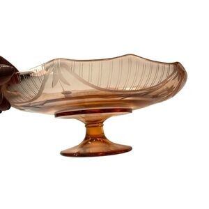 Beautiful Etched Pink Depression Glass Footed Bowl